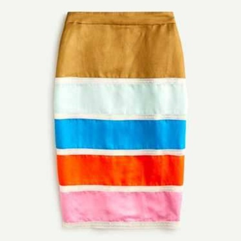 J.Crew Crochet Ribbon‎ Skirt Colorblock Linen Cupro Pencil Skirt A0809 NWT 6